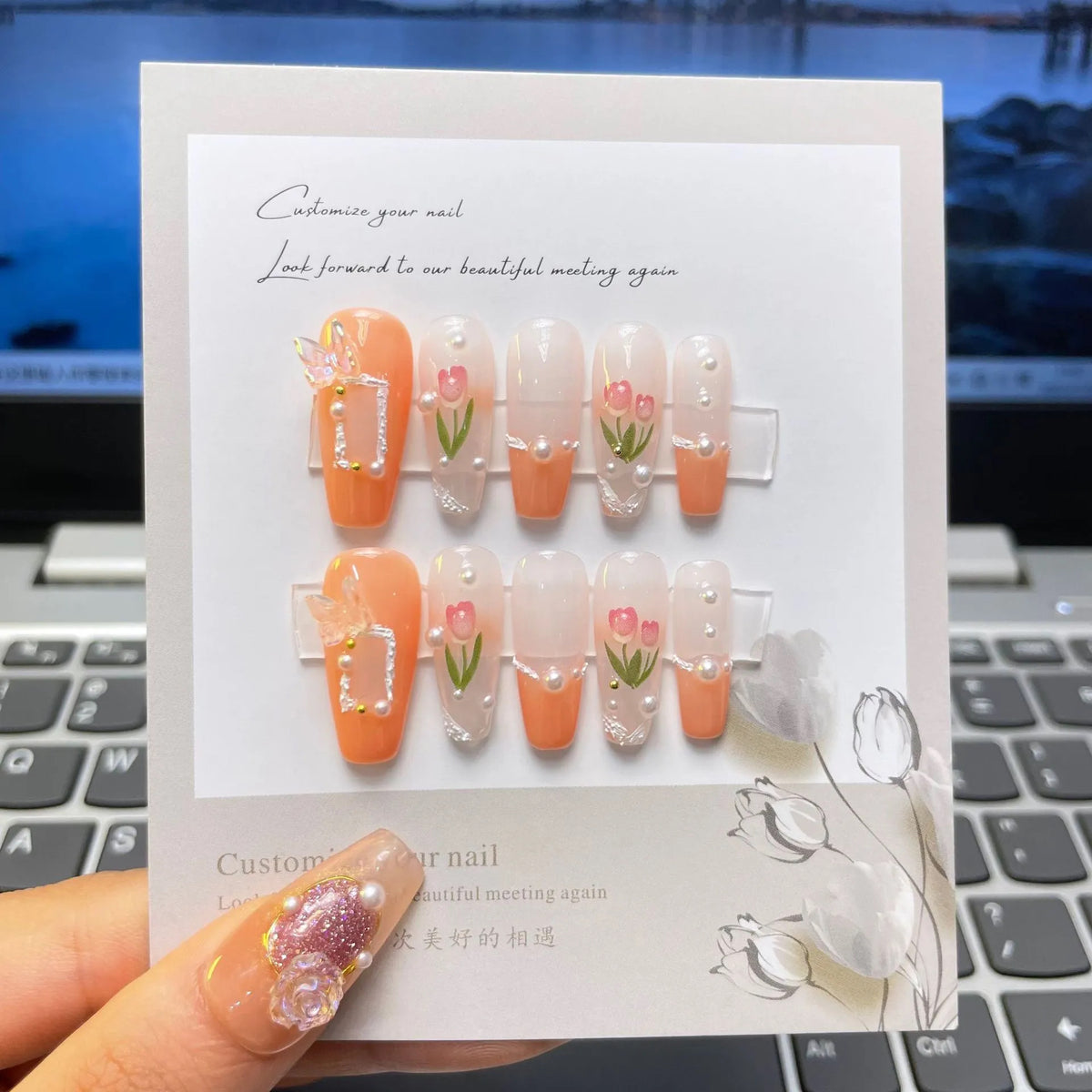 Handmade Orange Floral Nails – Shopack